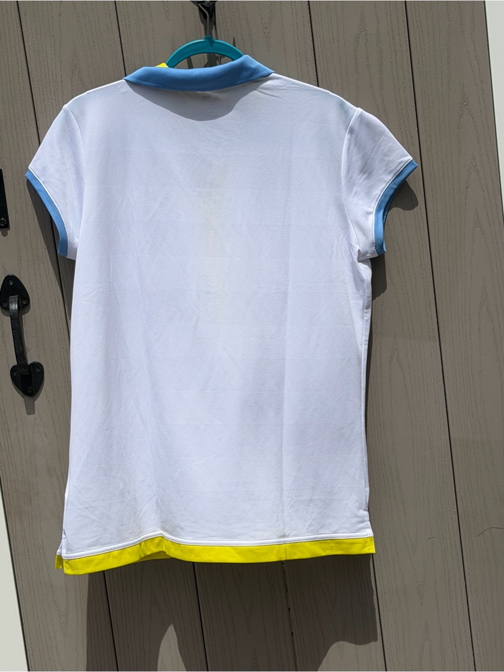 adidas White Polo w/ Yellow & Teal Accents-XL-Golf- lightweight-moisture control - Picture 3 of 12